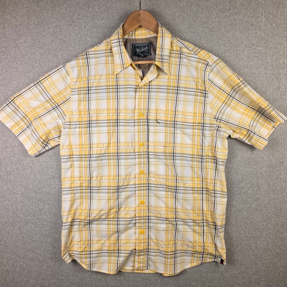 Woolrich Mens Large Plaid Short Sleeve Vented Outdoor Hiking Shirt Gorpcore